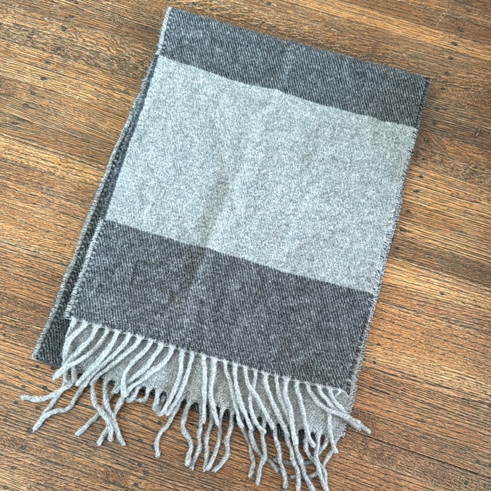 Gray Wool Scarf with Fringe Detail